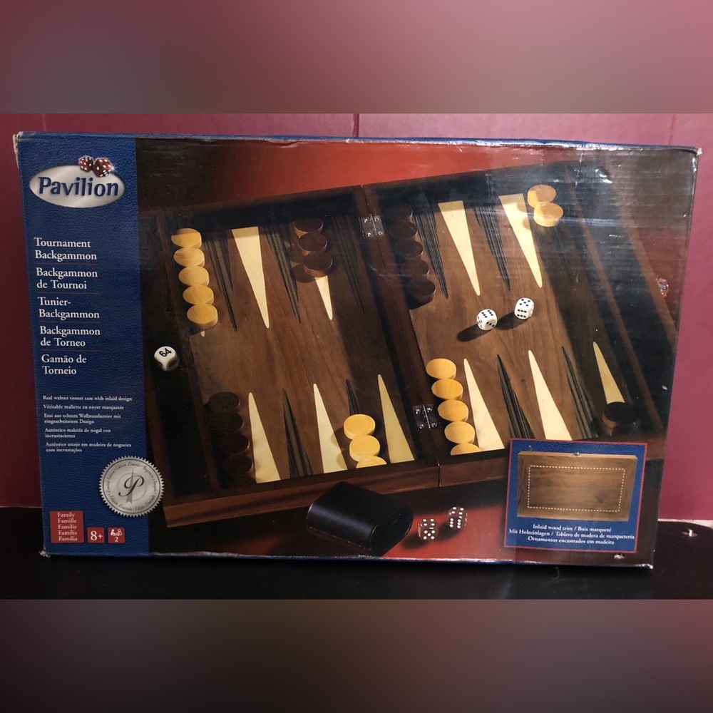 Vintage Pavilion Tournament Backgammon 2008 All Wood Case And Box
